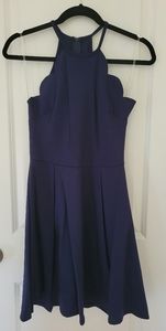 Scalloped halter skater dress